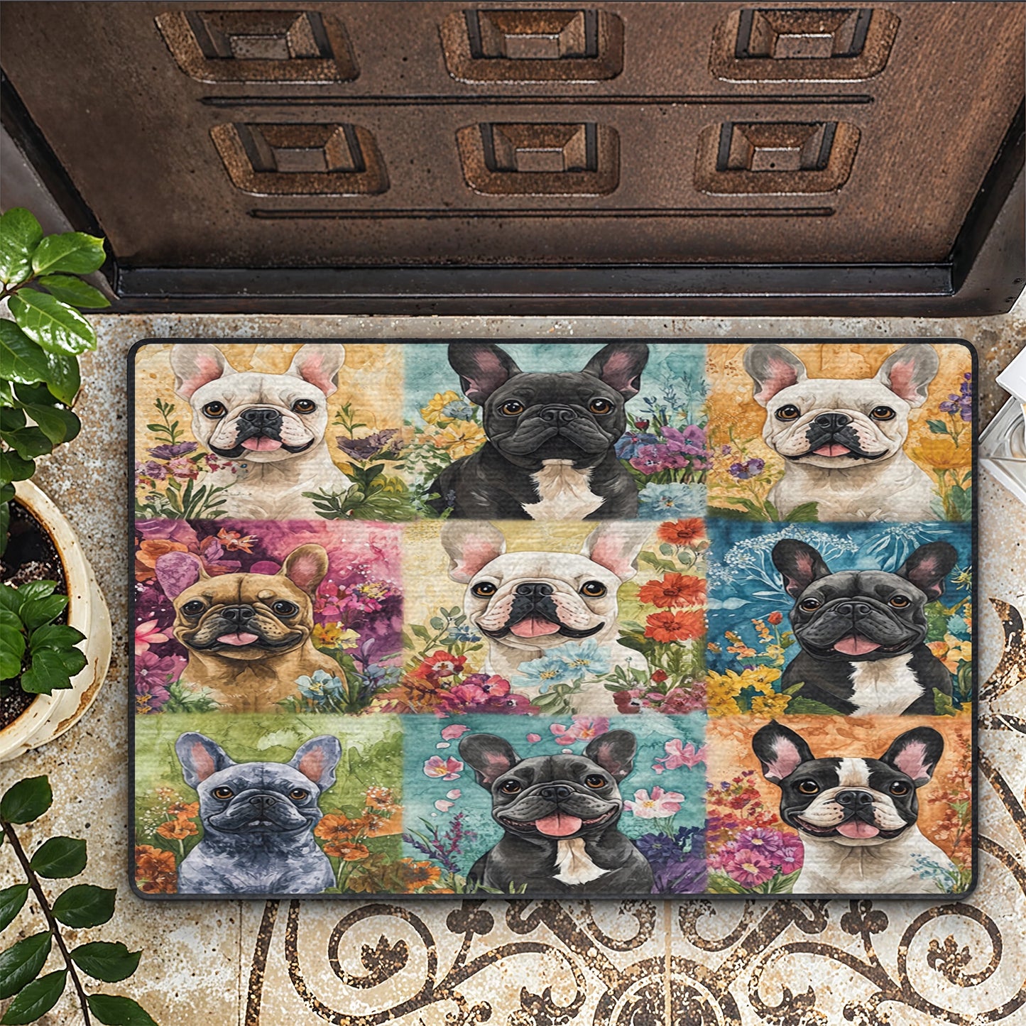 Shineful Ultra-Thin Non Skid Floor Mat, Kitchen Rugs French Bulldog Garden