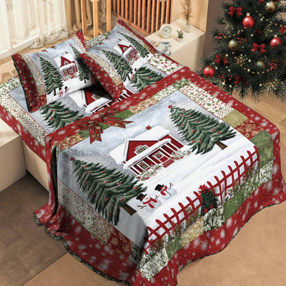 Shineful 4-Piece Bed Sheet Set Snowy Village