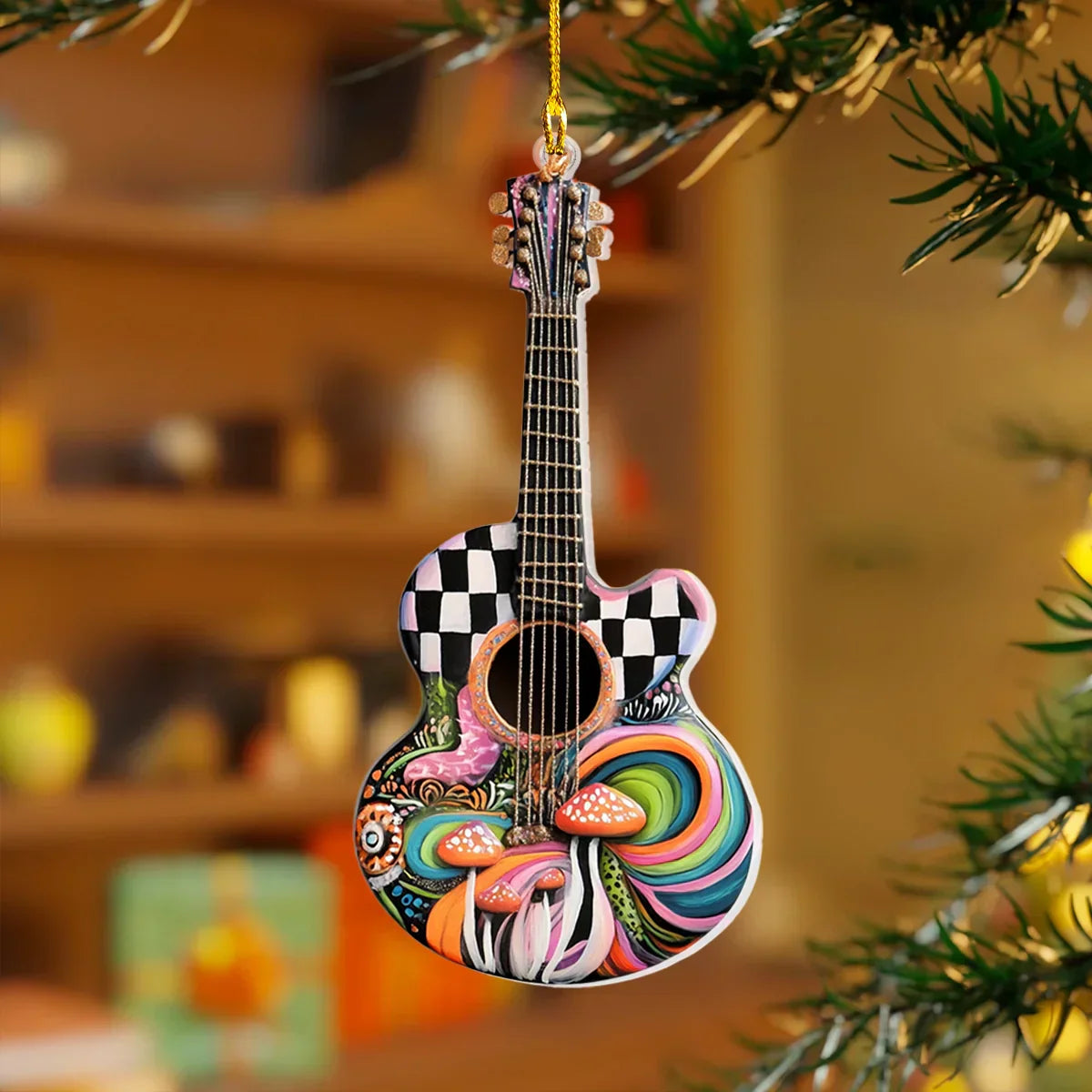 Shineful 2D Acrylic Ornament Hippie Peace Guitar