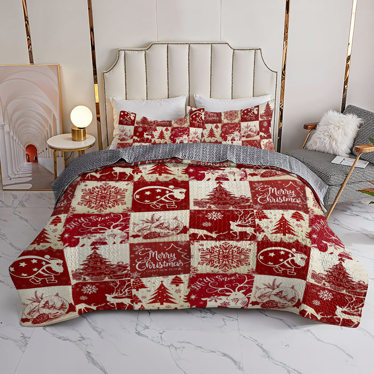 Shineful All Season Quilt 3-teiliges Set Rot Frohe Weihnachten 