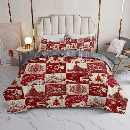 Shineful All Season Quilt 3-Piece Set Red Merry Christmas