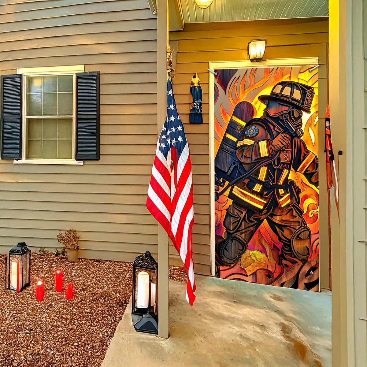 Shineful Door Cover -  Firefighter’s Heroic Entrance