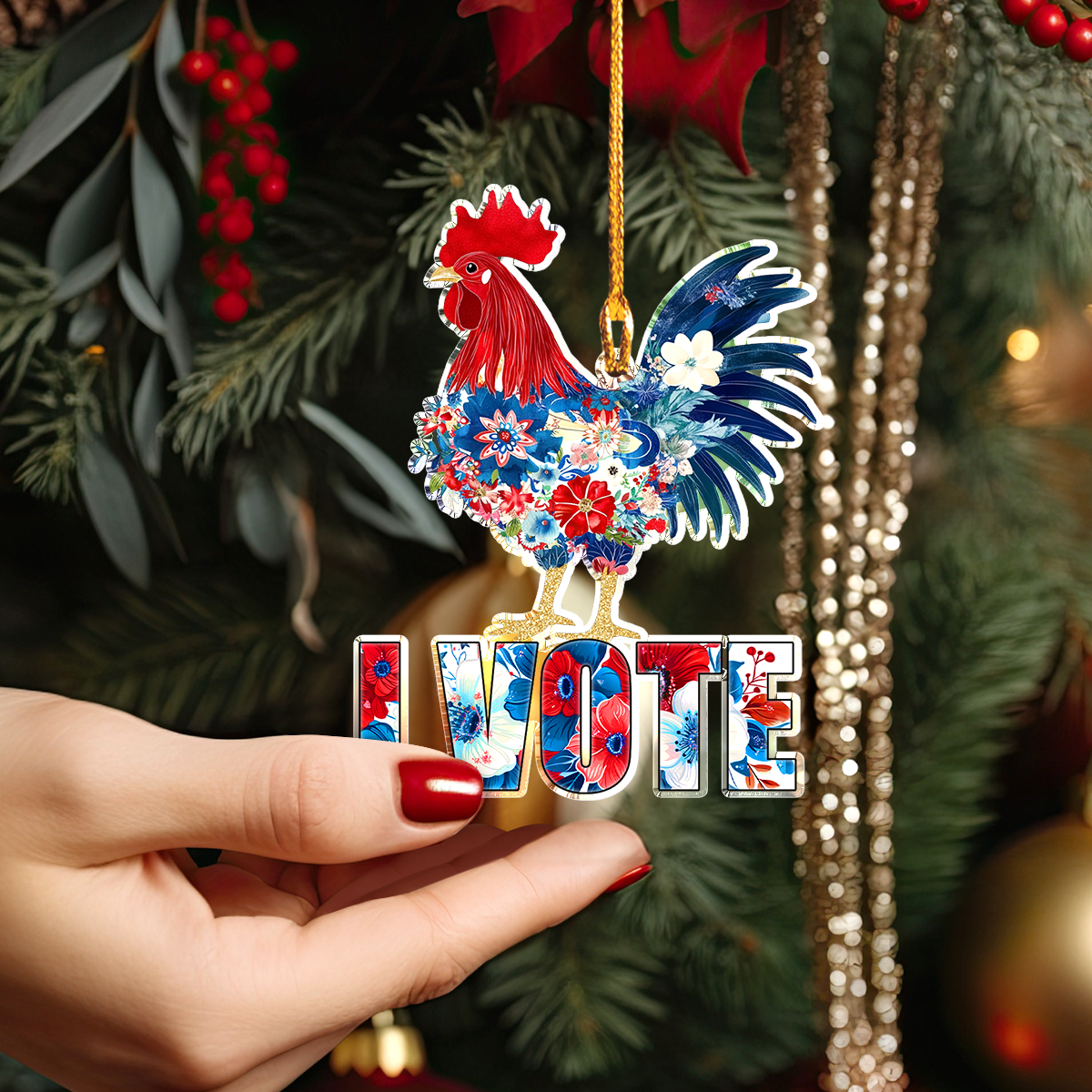 Shineful Personalized 2D Acrylic Ornament America Rooster