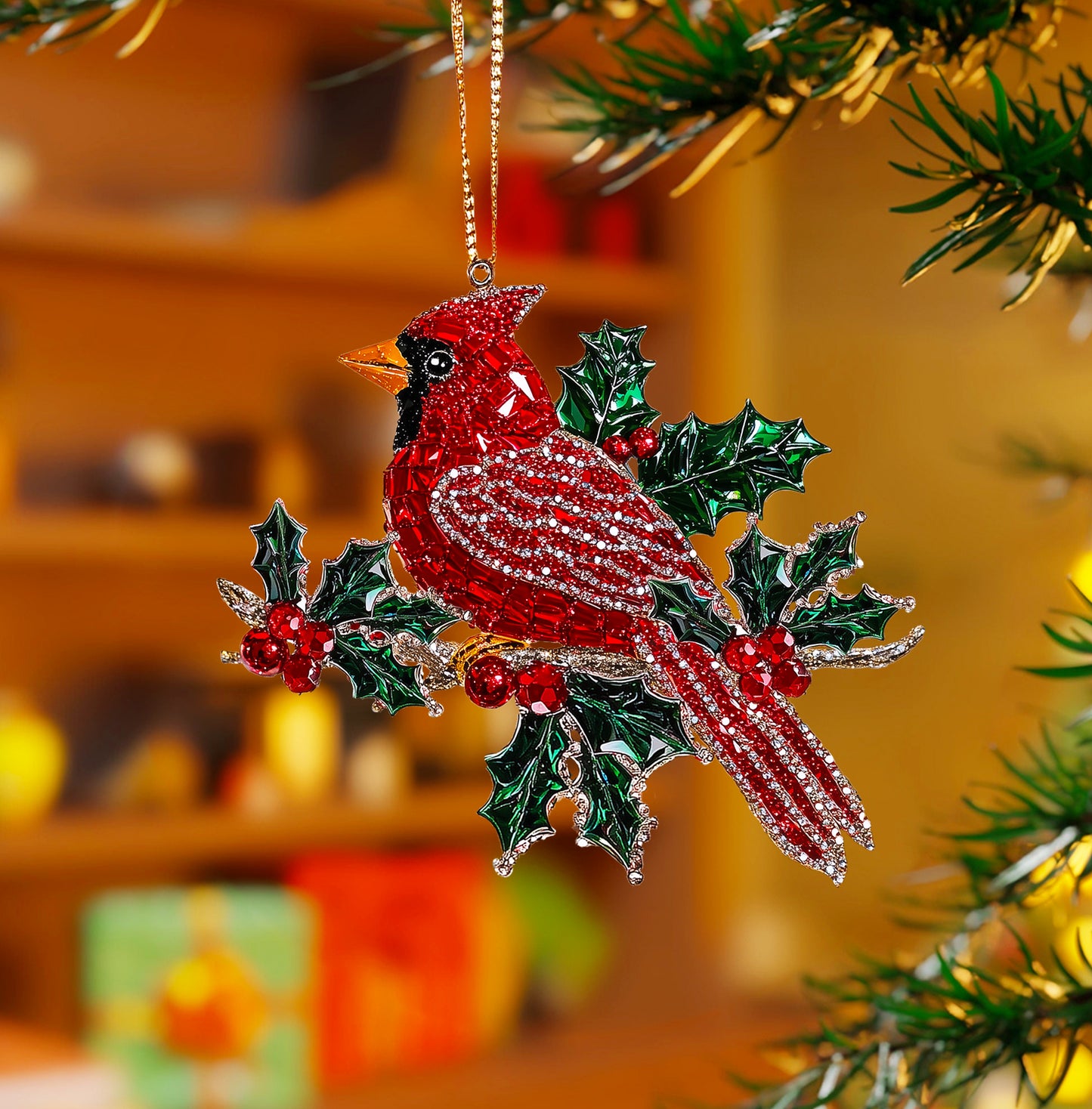 Shineful 2D Acrylic Ornament Holly Berry Cardinal