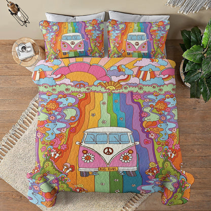 Shineful All Season Quilt 3-Piece Set Rainbow Hippie Van