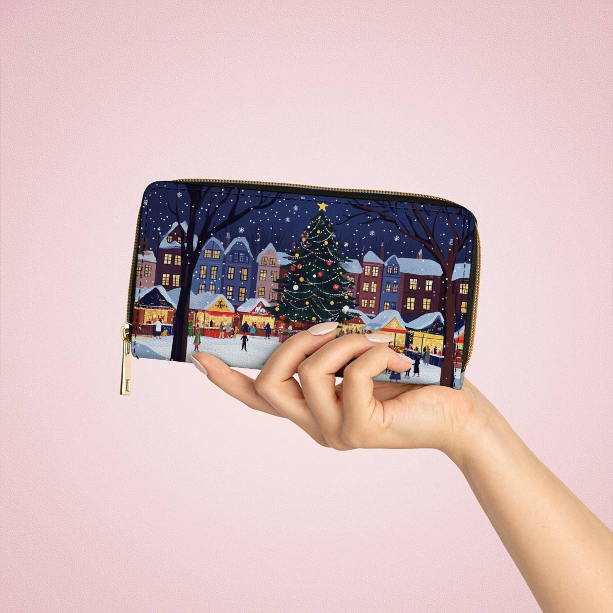 Shineful Leather Clutch Purse With Wristlet Strap Handle Christmas Market