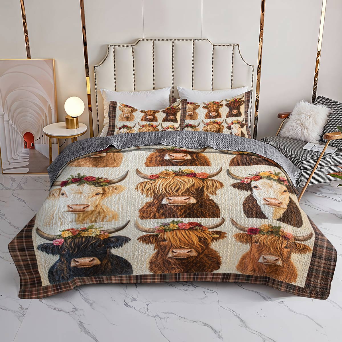 Shineful Flat Print All Season Quilt 3-Piece Set Floral Cow