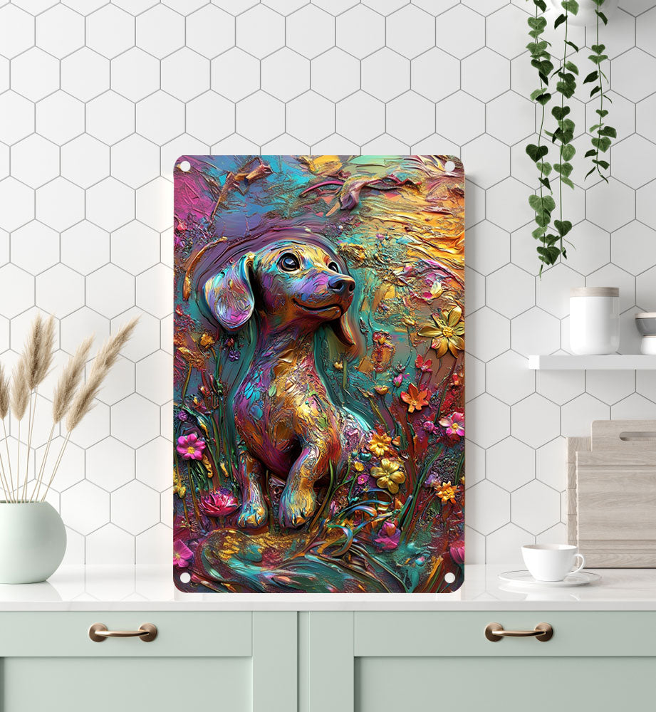 Shineful 2D Flat Print Metal Sign Colorful Dachshund