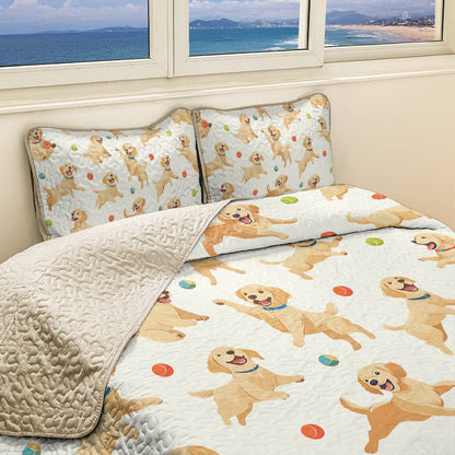 Shineful All Season Quilt 3-Piece Set - Golden Retriever Fetch & Fun