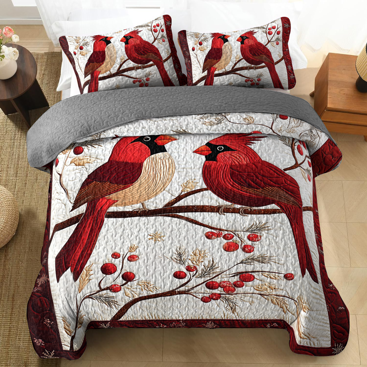 Shineful All Season Quilt 3-Piece Set - Cardinal Christmas Harmony