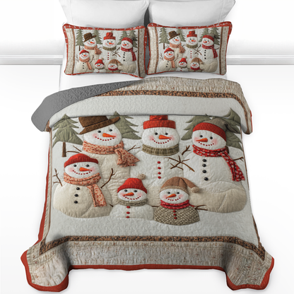 Shineful All Season Quilt 3-Piece Set - Flat Print Snowman Family