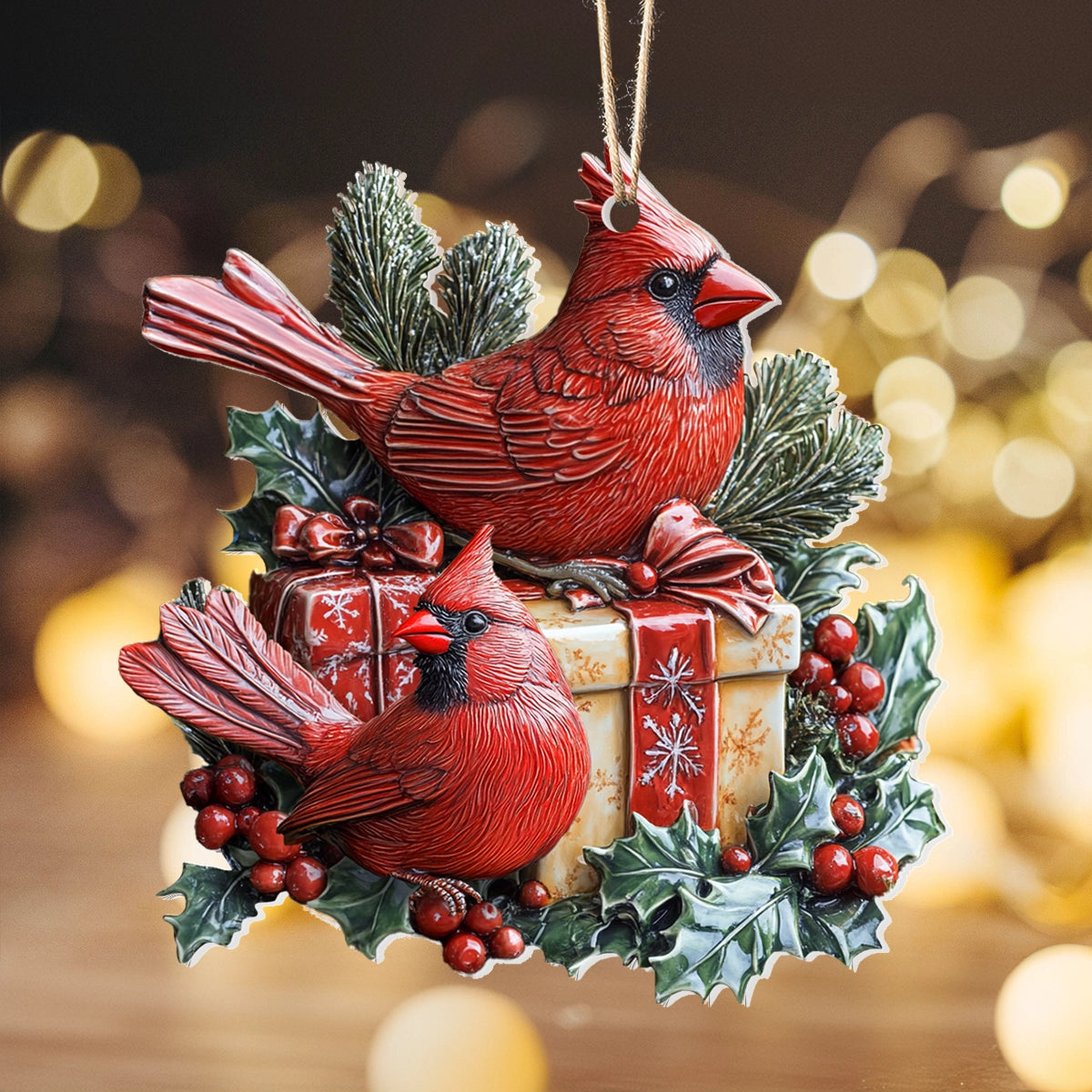 Glänzendes 2D-Ornament aus Acryl – Cardinal Holiday Whispers