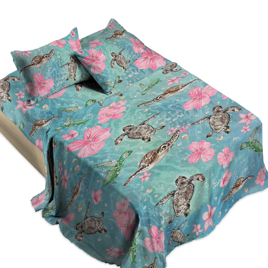 Shineful 4-Piece Bed Sheet Set - Sea Turtle Freedom