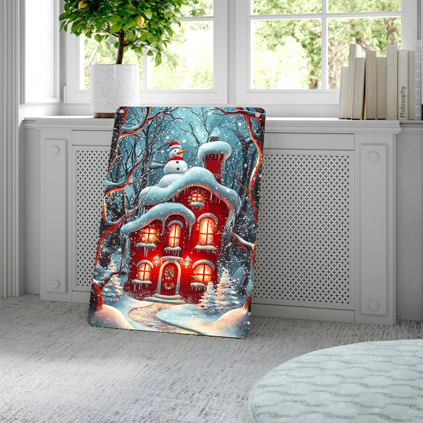 Shineful 2D Metal Sign Christmas Snowy Red House