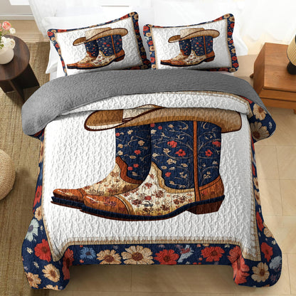 Shineful All Season Quilt 3-Piece Set Wildflower Cowboy Boots