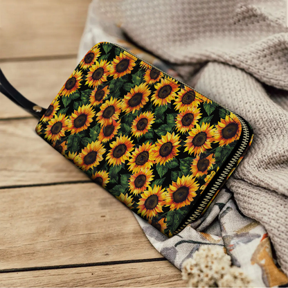 Shineful Leather Clutch Purse With Wristlet Strap Handle Sunflower Bliss