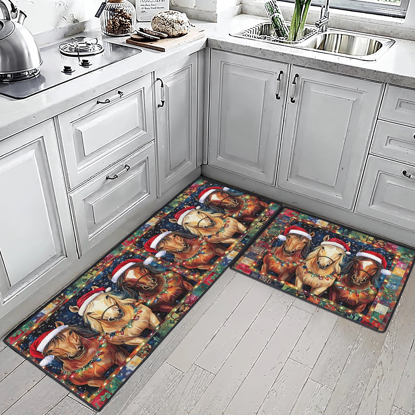 Shineful Ultra-Thin Non Skid Floor Mat, Kitchen Rugs Holiday Horse Trio