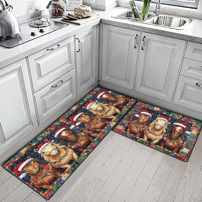 Tapis de sol antidérapant ultra fin Shineful, tapis de cuisine Holiday Horse Trio