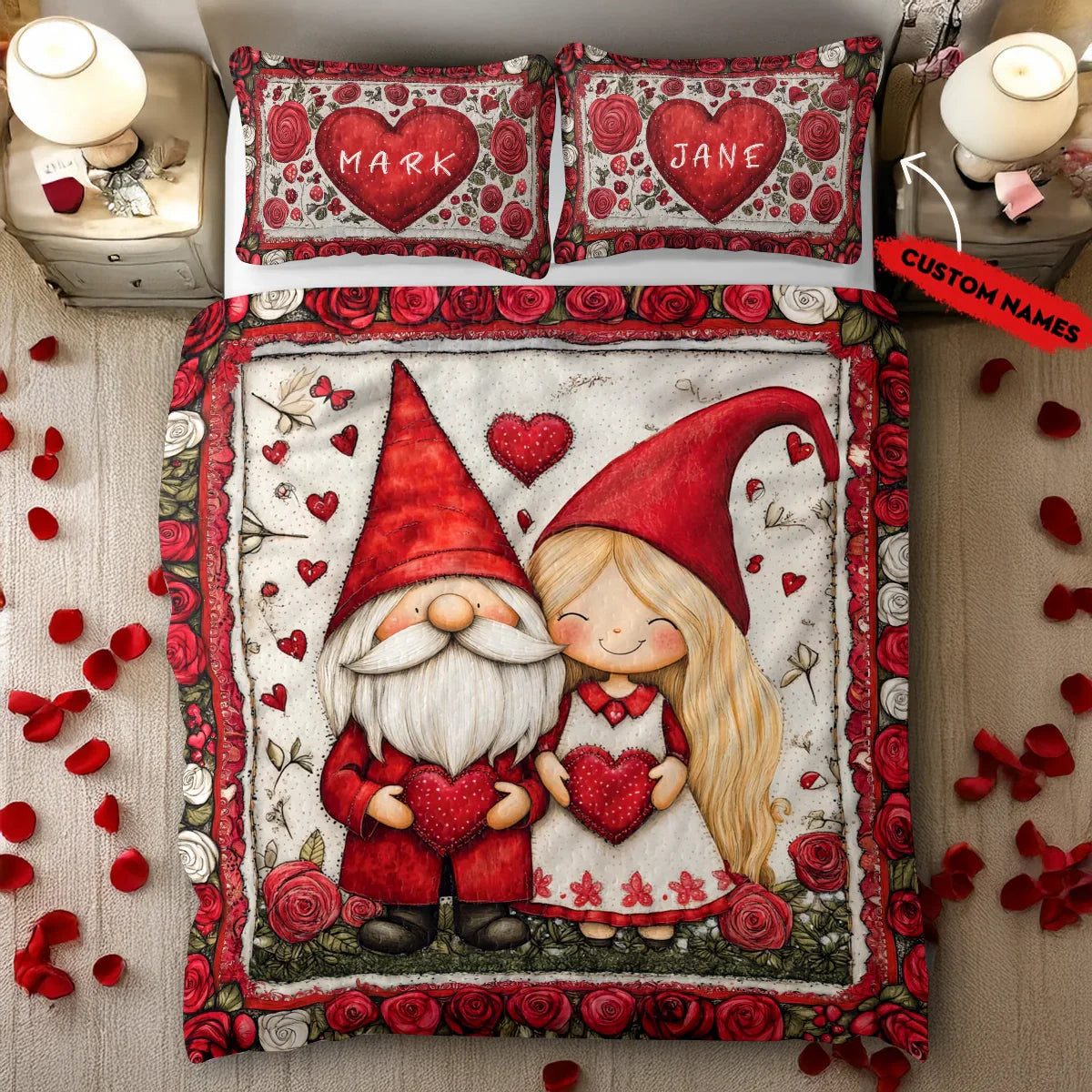 Shineful All Season Quilt 3-Piece Set - Pesonalized Romantic Valentine Couple