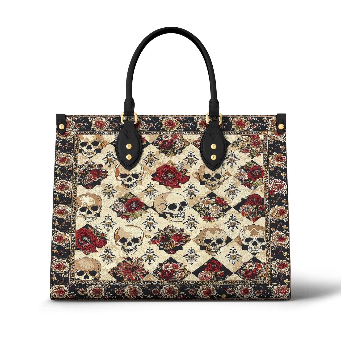 Shineful Leather Bag Elegant Skull Roses