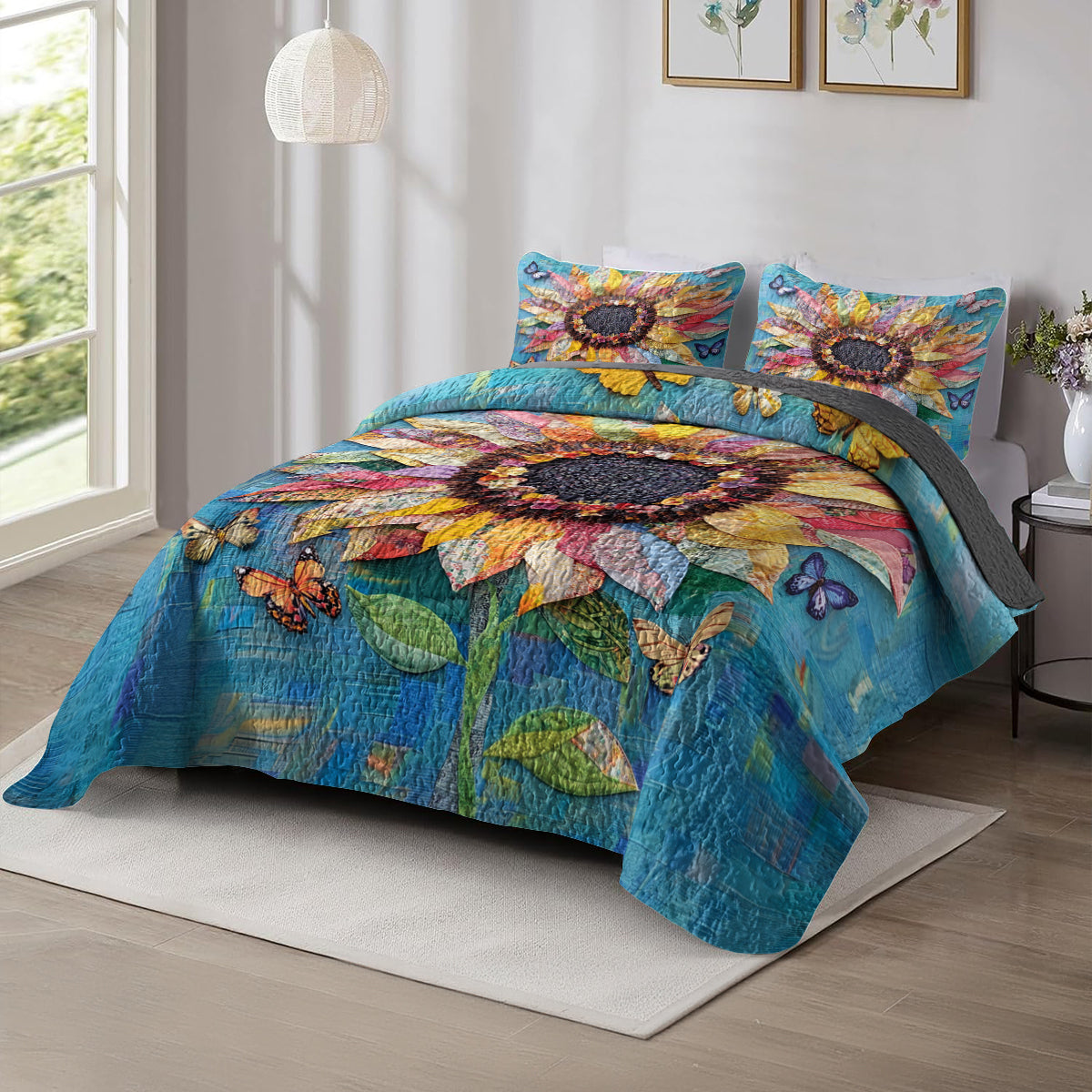 Shineful All Season Quilt 3-Piece Set Vibrant Sunflower Dream