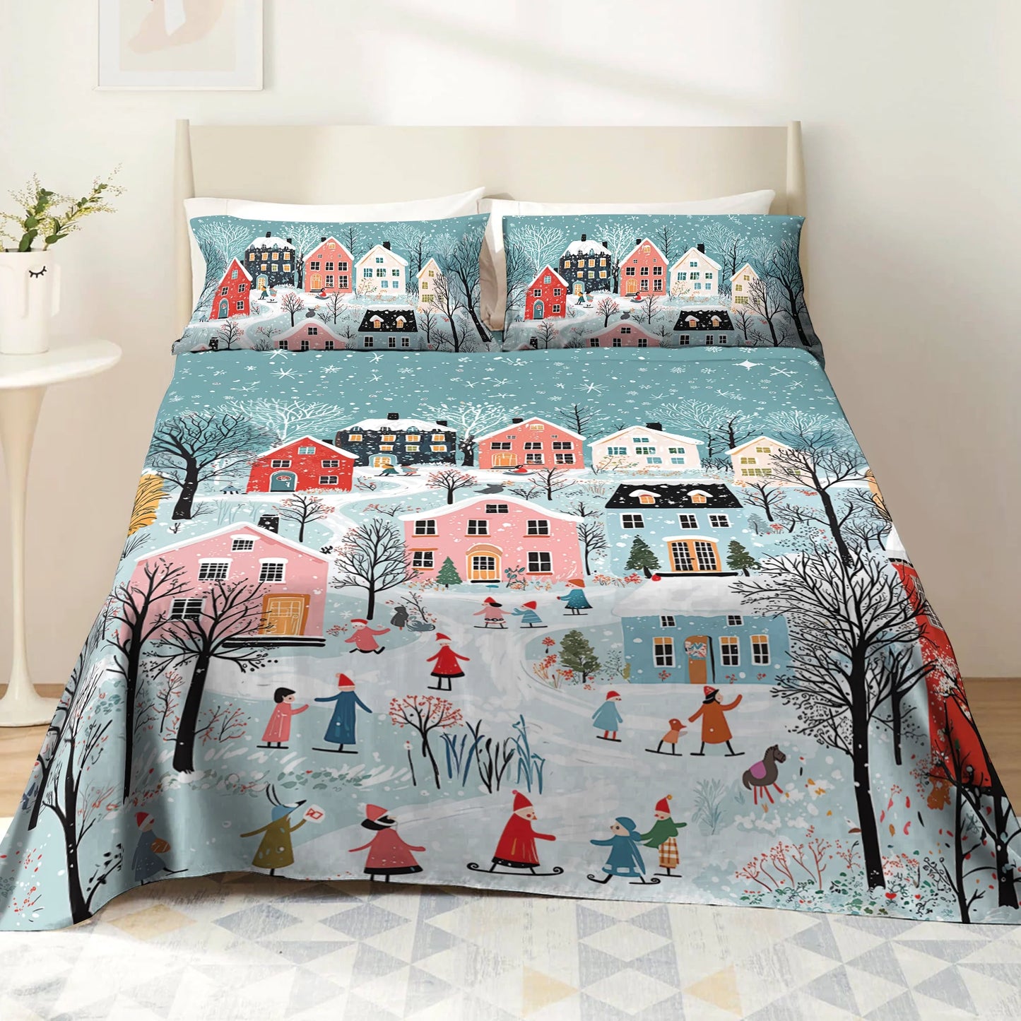 Shineful 4-Piece Bed Sheet Set - Christmas Winter Wonderland