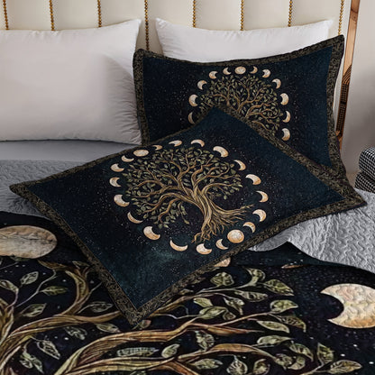 Shineful All Season Quilt 3-Piece Set - Mystical Moon Phases Tree of Life