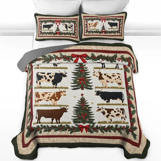 Shineful All Season Quilt 3-Piece Set Beautiful Christmas Cattle