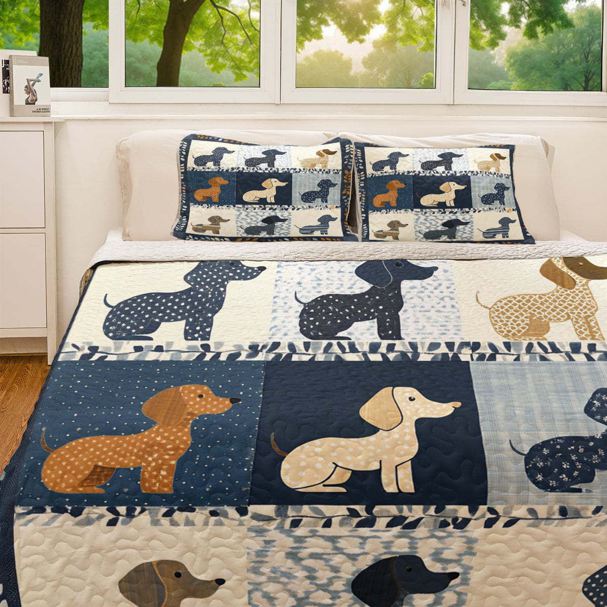 Shineful All Season Quilt 3-Piece Set Dachshund Cute Patchwork