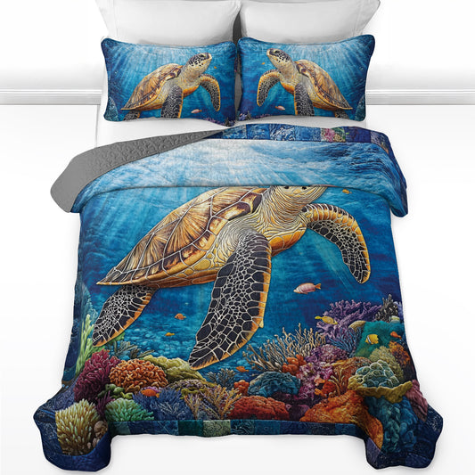 Ensemble de courtepointe toutes saisons Shineful 3 pièces Serenity Reef Sea Turtle