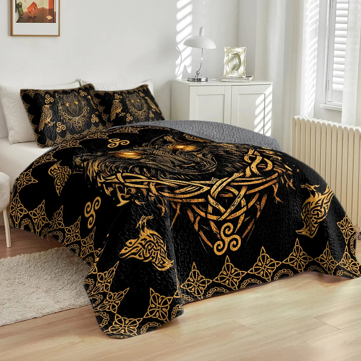 Shineful All Season Quilt 3-Piece Set Celestial Wolf Celtic