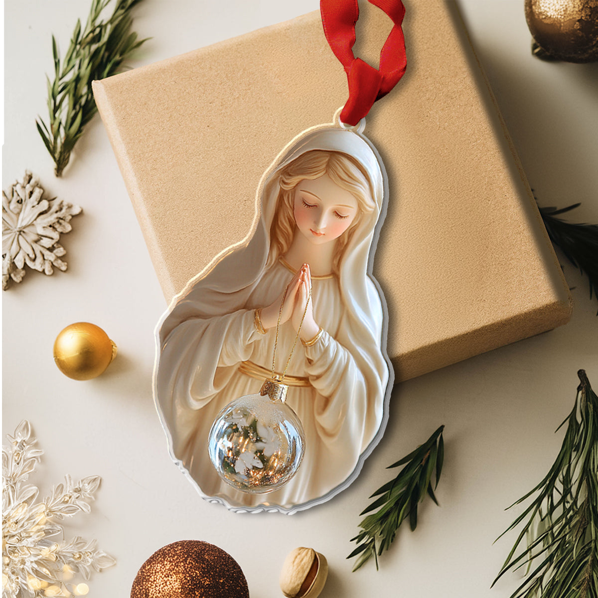 Glänzendes 2D-Ornament aus Acryl – Heilige Maria Weihnachten 