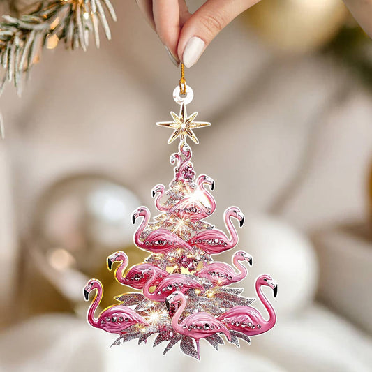 Shineful 2D Acrylic Ornament Pink Flamingo Christmas Tree