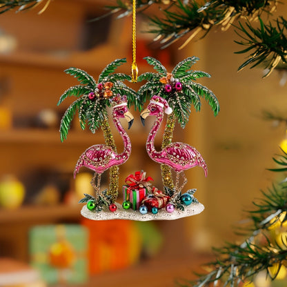 Glänzendes Acrylornament Tropischer Weihnachtsflamingo 