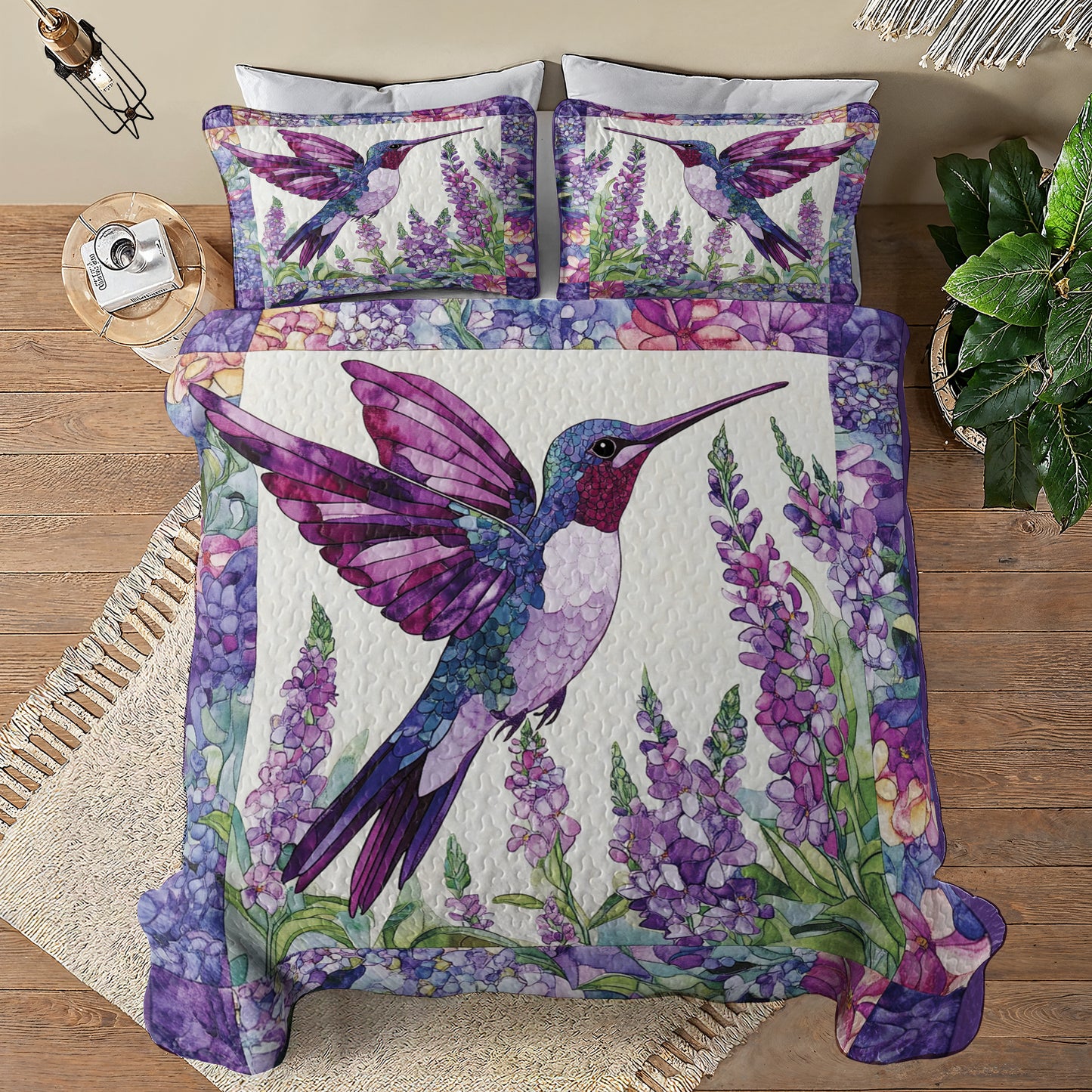 Shineful All Season Quilt 3-teiliges Set Lila und Rosa Kolibri