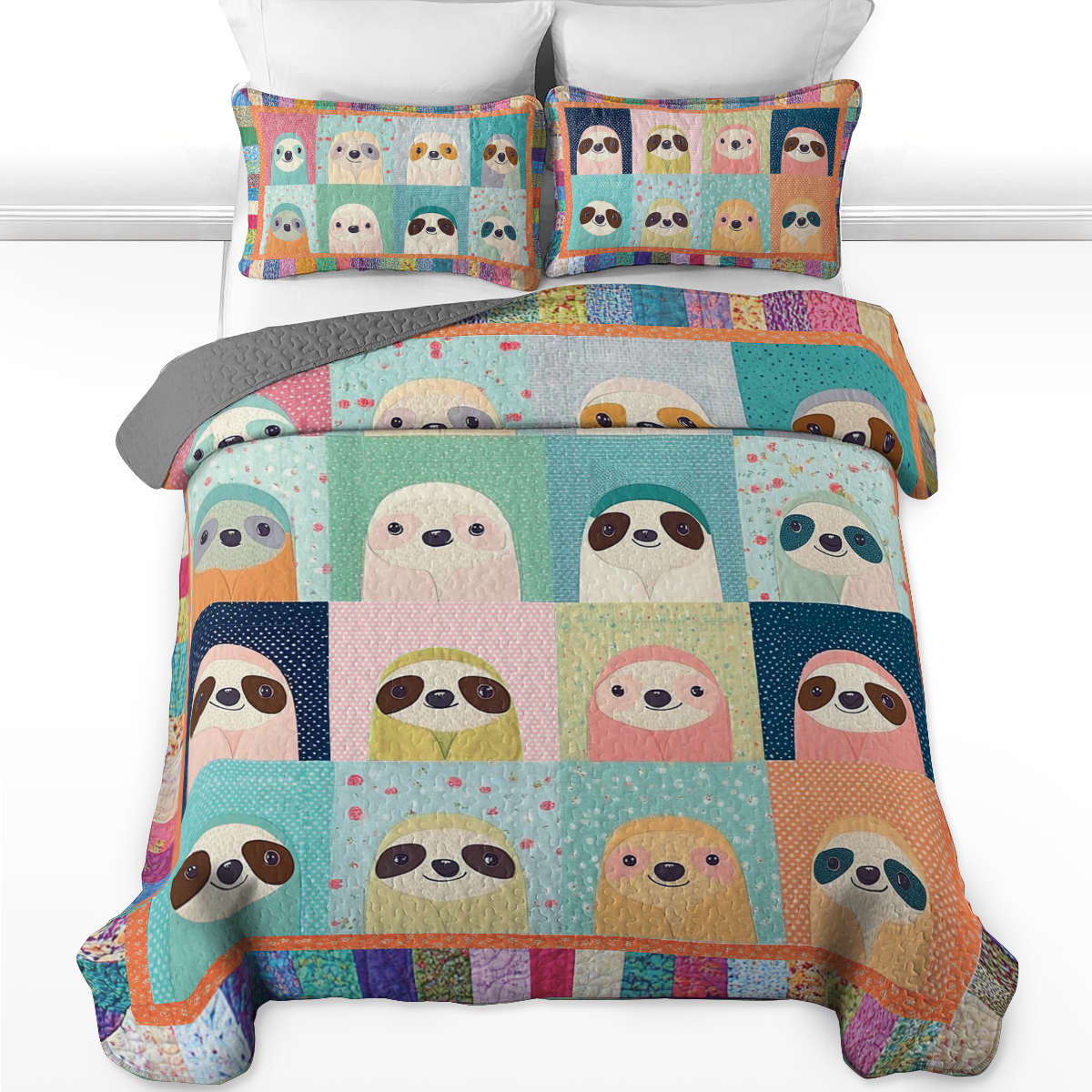 Shineful All Season Quilt 3-Piece Set Colorful Sloth Bliss