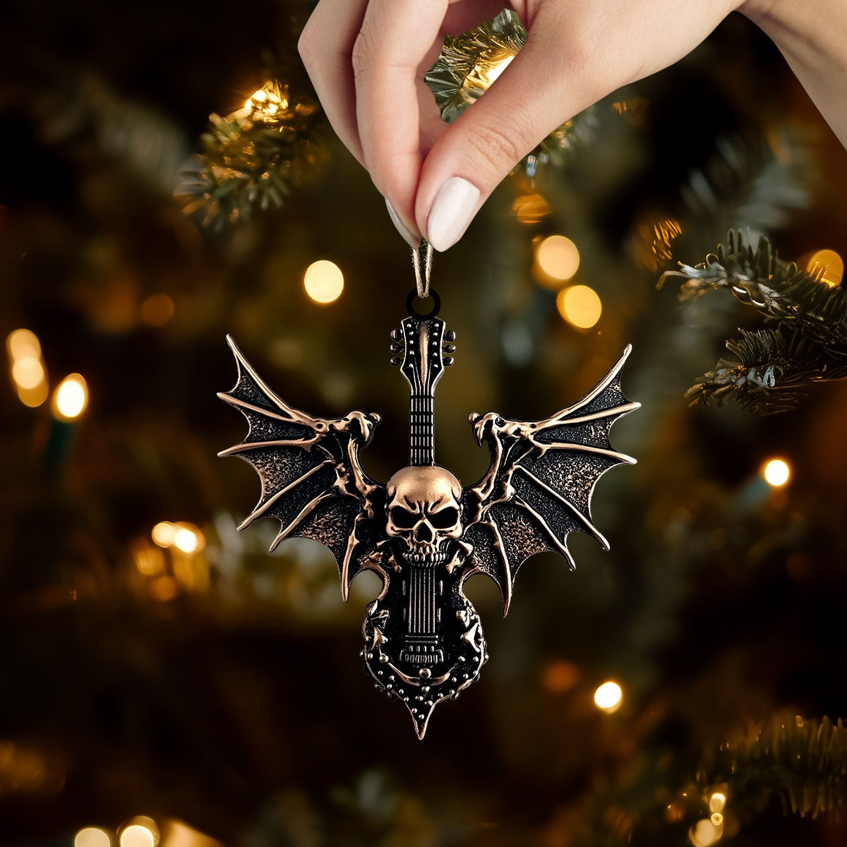 Shineful 2D Acrylic Ornament - Winged Skull Guitar