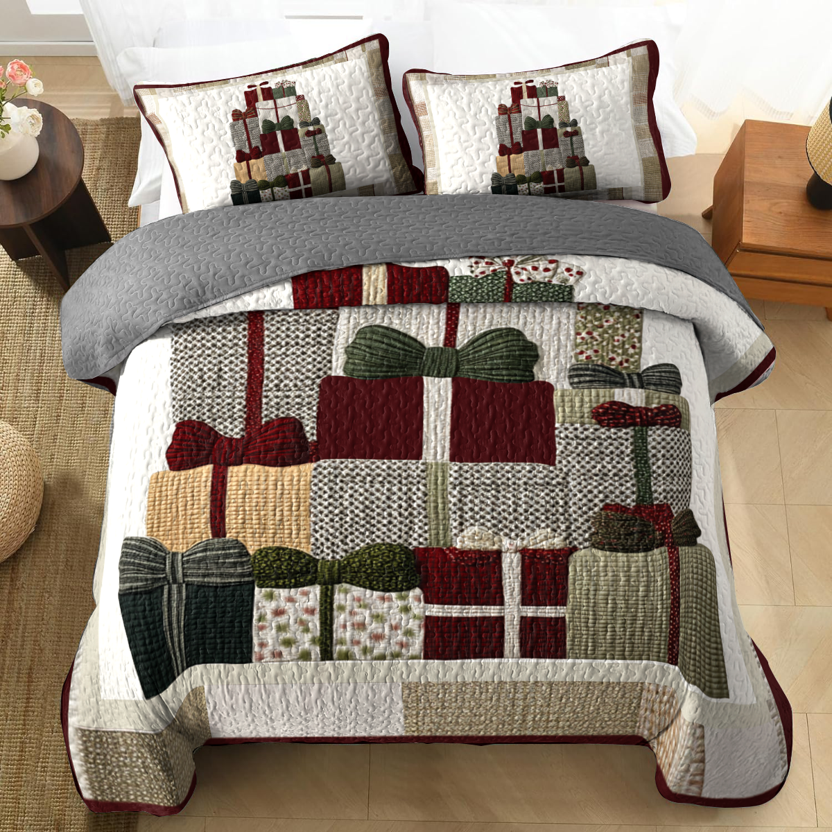 Shineful All Season Quilt 3-Piece Set - Christmas Retro Gift Boxes