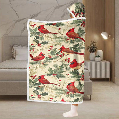 Shineful Wearable Hooded Blanket - Winter Cardinal Harmony