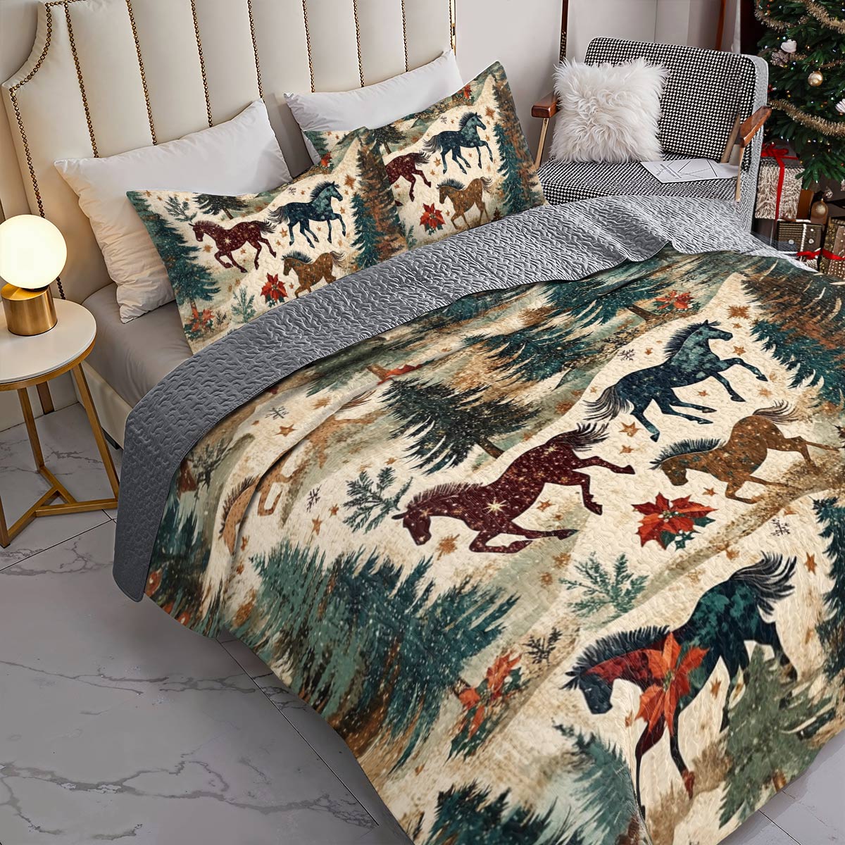 Shineful All Season Quilt 3-Piece Set Horse Riding In The Pine Forest