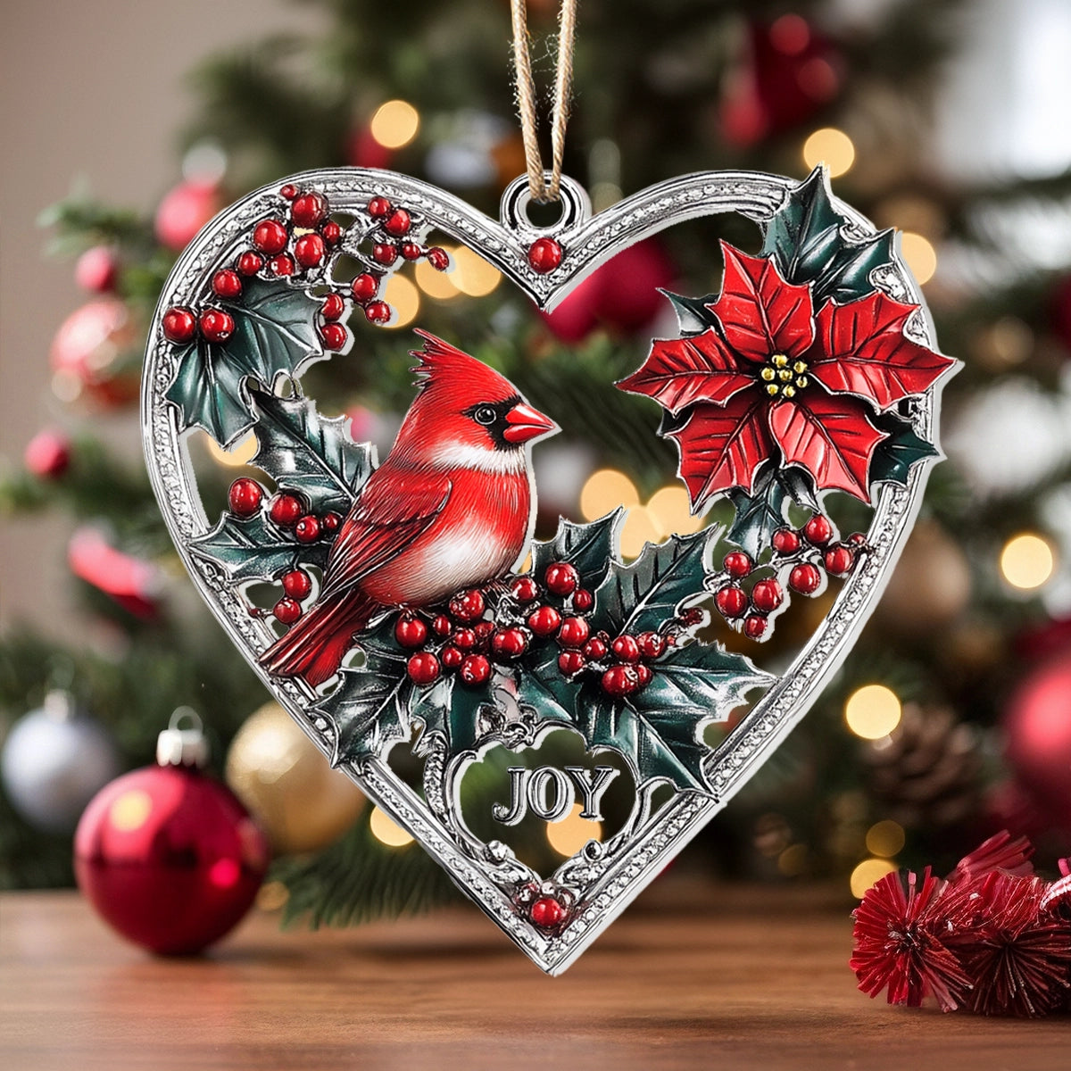 Shineful 2D Acrylic Ornament - Heartfelt Cardinal Joy