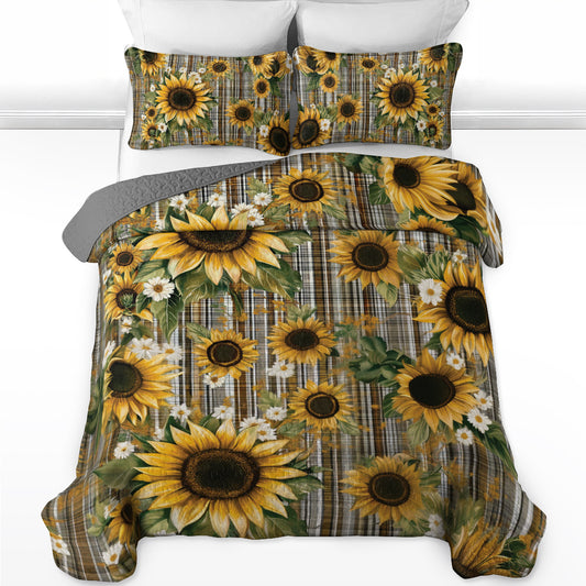 Shineful All Season Quilt 3-Piece Set Sunflower Plaid