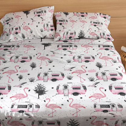 Shineful 4-Piece Bed Sheet Set Flamingo Trip