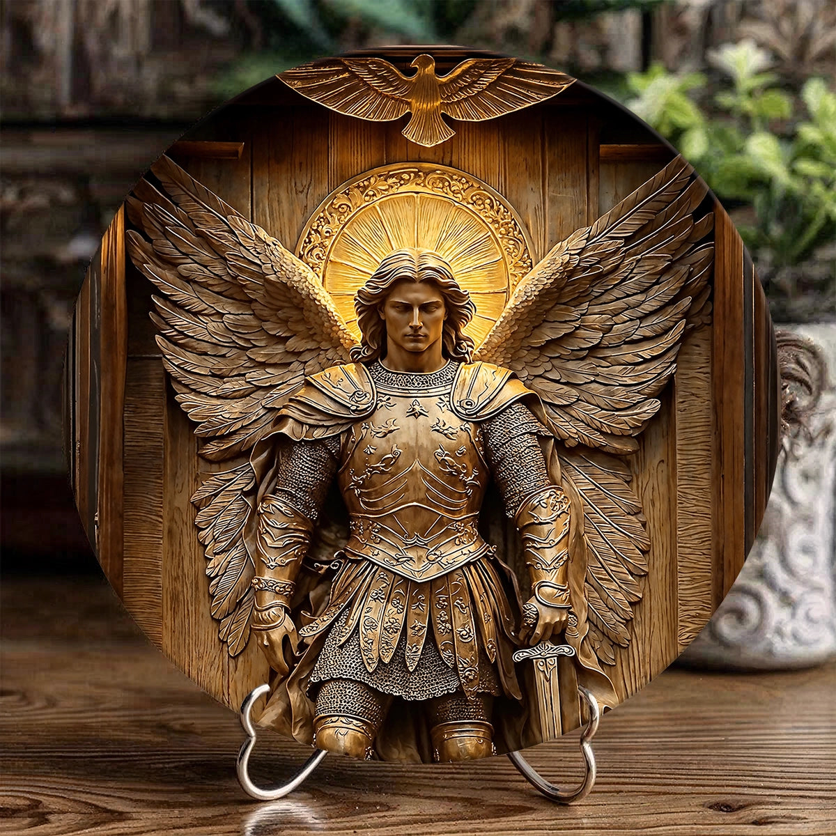 Shineful 2D Wooden Plaque, Hanging Decor, Door Sign Archangel Michael Warrior