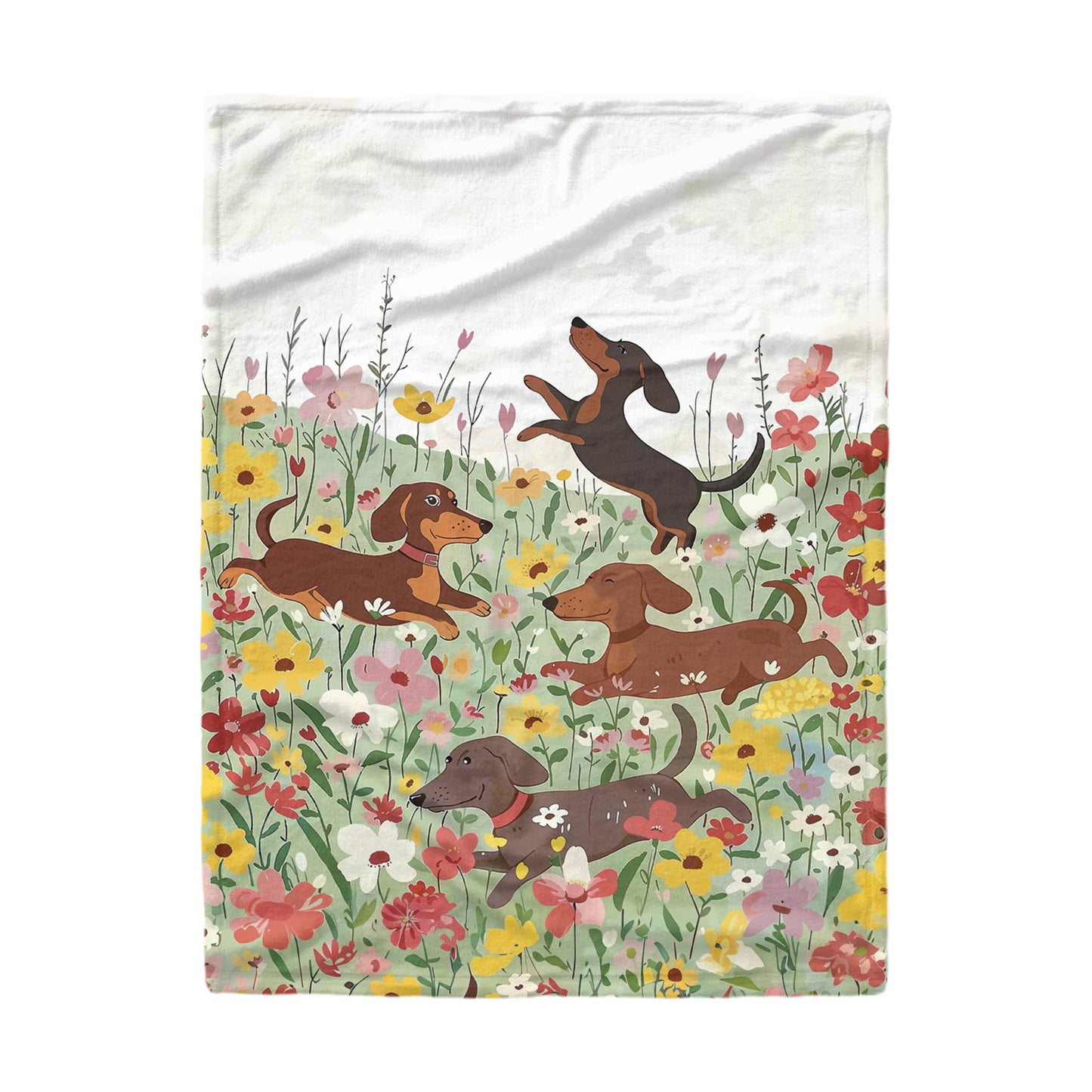 Shineful Fleece Blanket Dachshund In Flower Garden