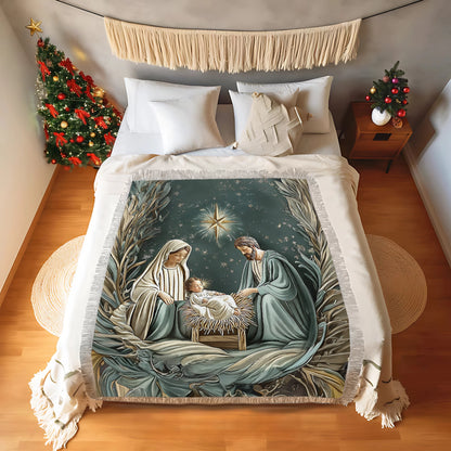 Shineful Woven Tapestry Throw Blanket - Divine Silent Night Nativity