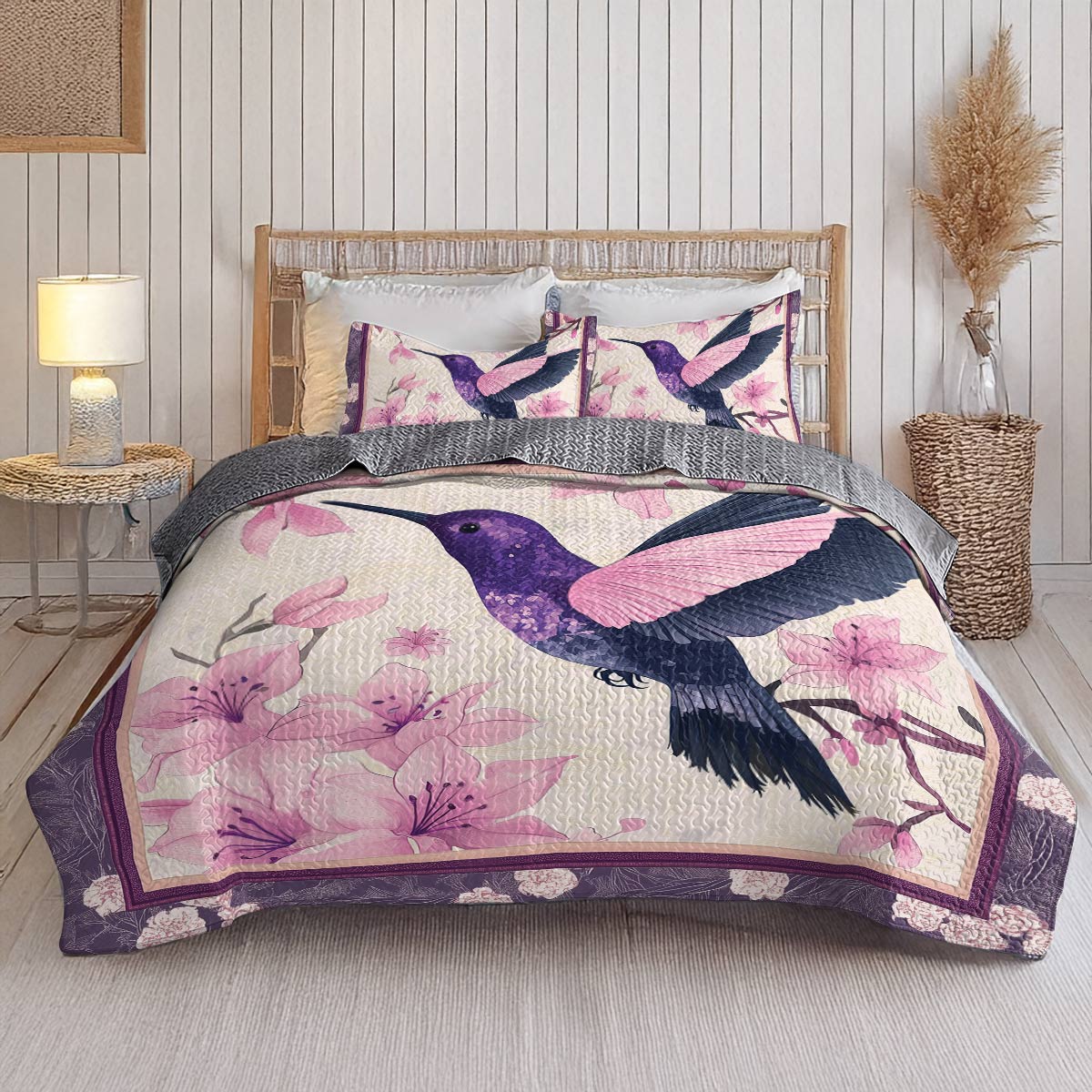 Shineful All Season Quilt 3-Piece Set - Hummingbird Blooming Beauty