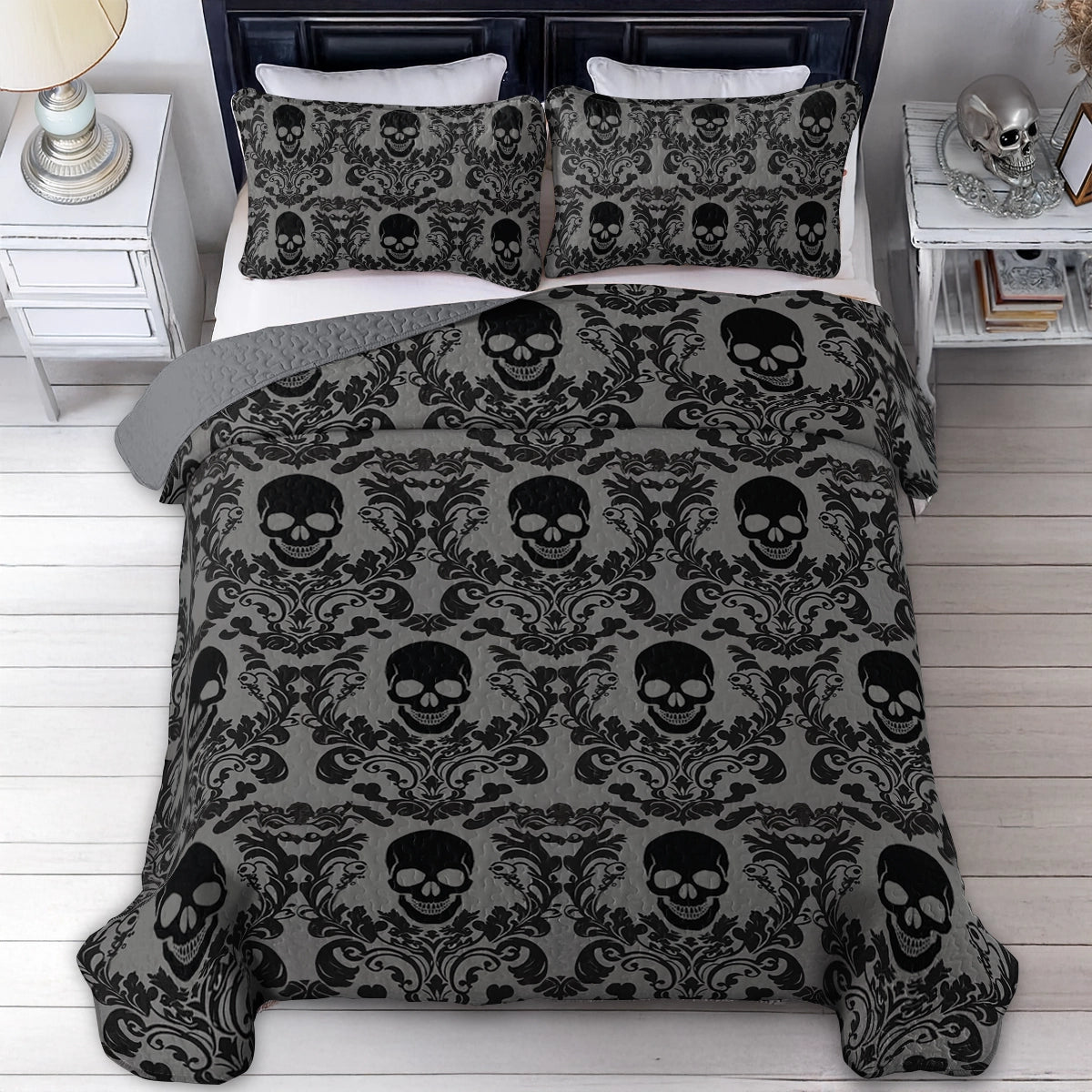 Shineful All Season Quilt 3-Piece Set - Victorian Skull Ornate