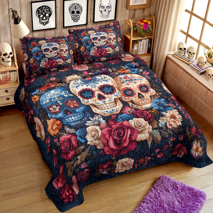 Ensemble de courtepointe toutes saisons Shineful 3 pièces - Sugar Skull Serenity 