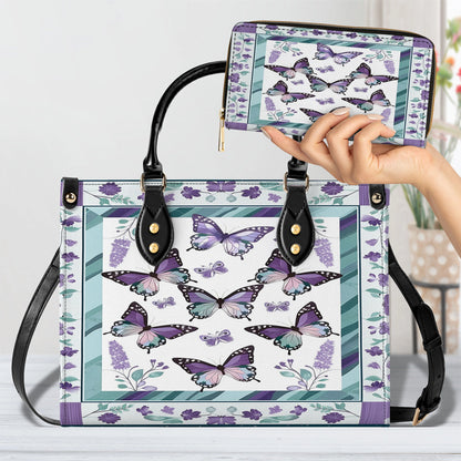 Shineful Leather Bag Purple Butterfly & Floral